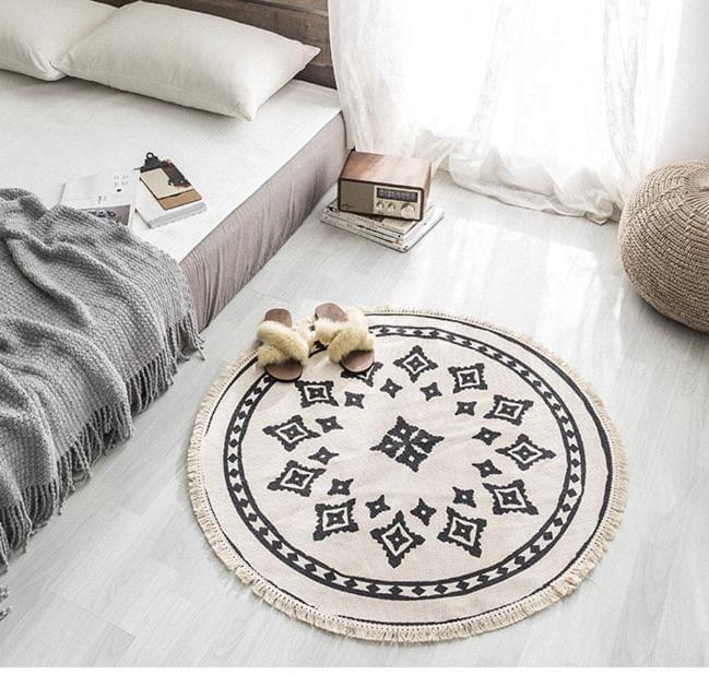 Morocco Mandala Cotton & Linen Round Carpet - Hyggeh