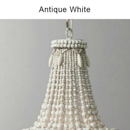 Antique Boho White Wood Bead Chandelier - Hyggeh