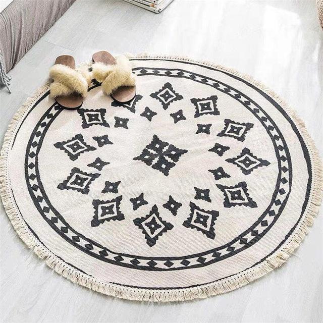 Morocco Mandala Cotton & Linen Round Carpet - Hyggeh