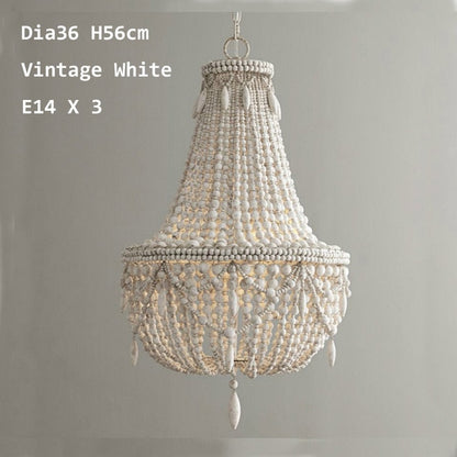 Antique Boho White Wood Bead Chandelier - Hyggeh