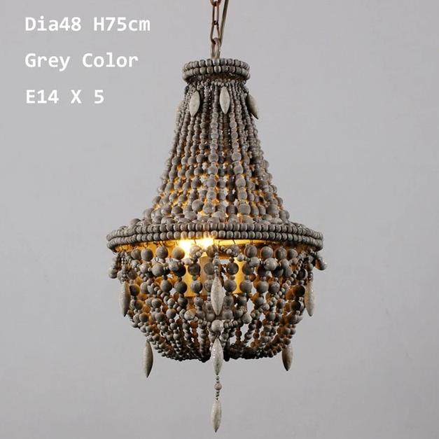 Antique Boho White Wood Bead Chandelier - Hyggeh