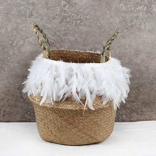 White Fur Storage Basket Plant Wicker - Hyggeh