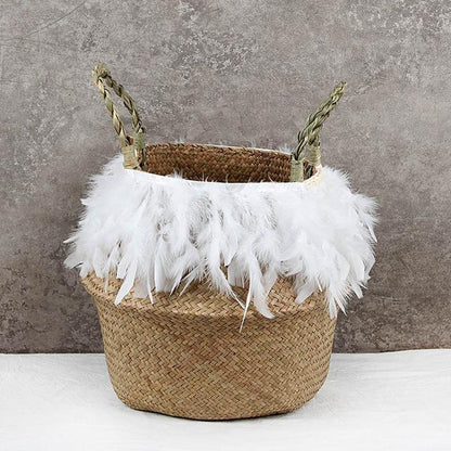 White Fur Storage Basket Plant Wicker - Hyggeh