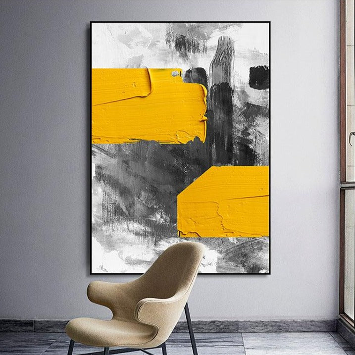 Black And Yellow Hand Painted Oil Painting Abstract Canvas - Hyggeh