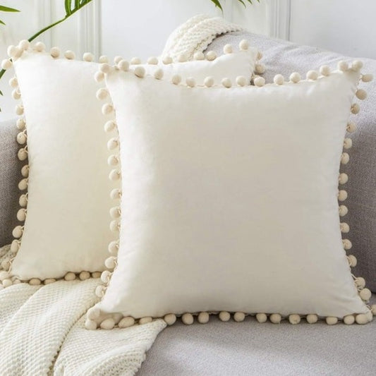 Soft Velvet Cushion Cover with Pompom Pillow - Hyggeh