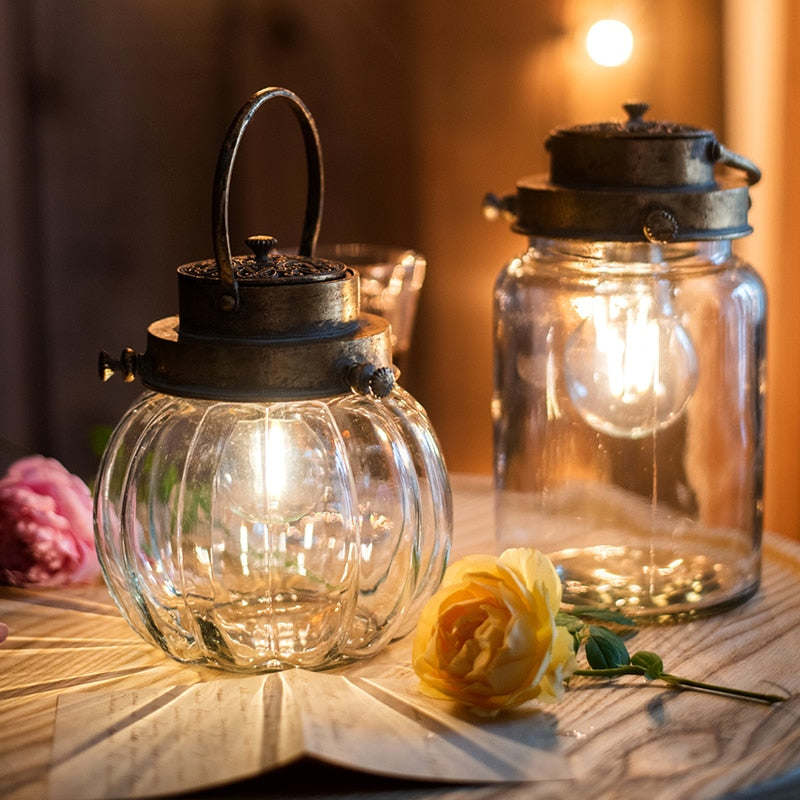 Metal Retro Glass Stand Candle Holder Lantern - Hyggeh