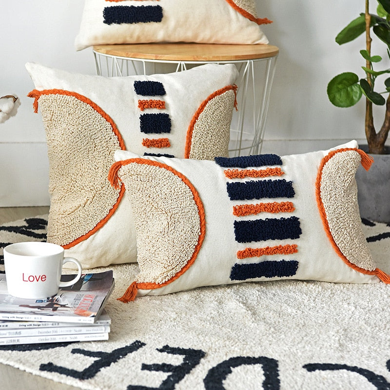 Moroccan Navy Stripe Tufted Cushion Cover - Hyggeh