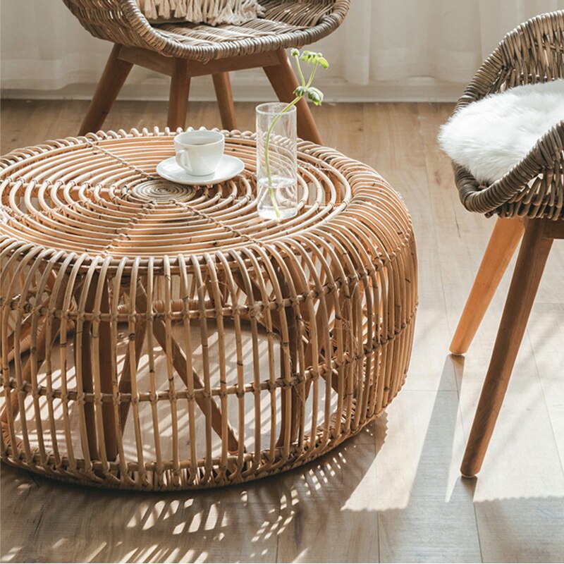 Round Rattan Hand-Woven Coffee Table - Hyggeh