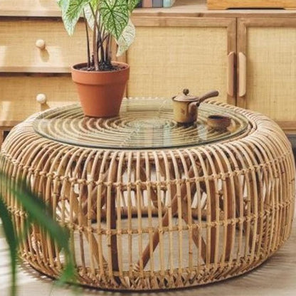 Round Rattan Hand-Woven Coffee Table - Hyggeh