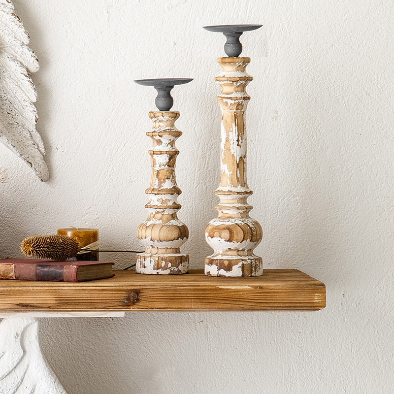 Retro Vintage Wood Candle Holder Pillar - Hyggeh