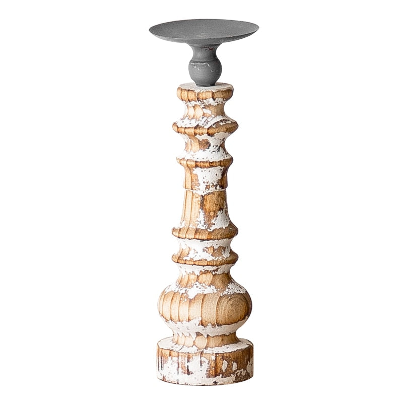 Retro Vintage Wood Candle Holder Pillar - Hyggeh