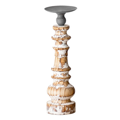 Retro Vintage Wood Candle Holder Pillar - Hyggeh