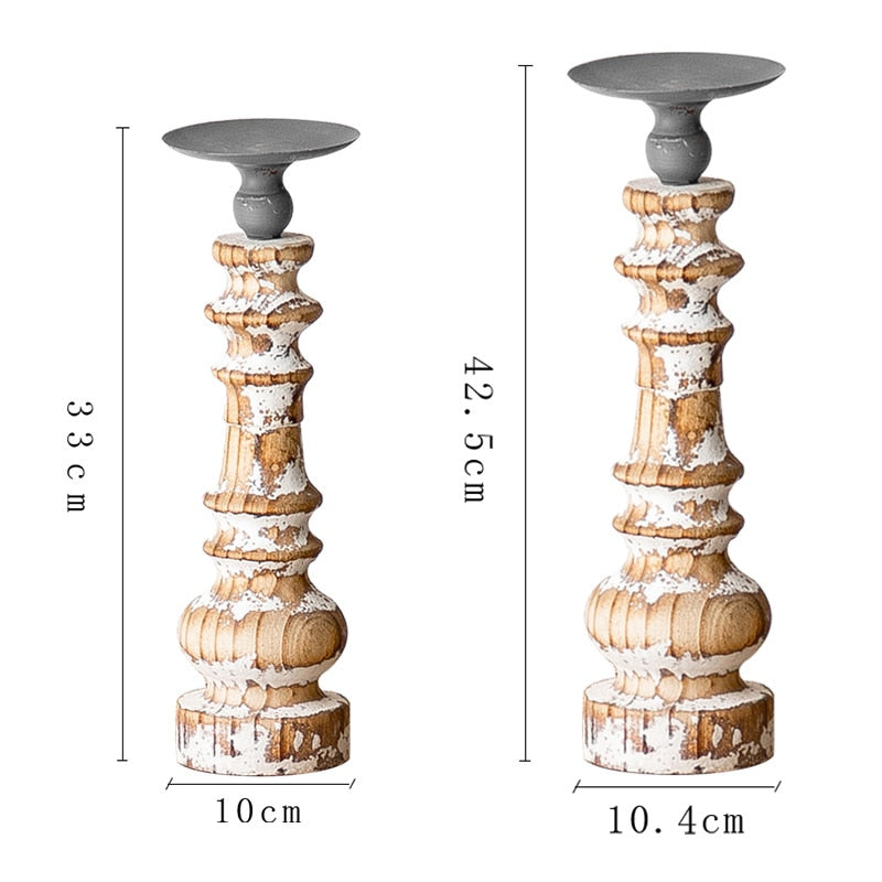 Retro Vintage Wood Candle Holder Pillar - Hyggeh