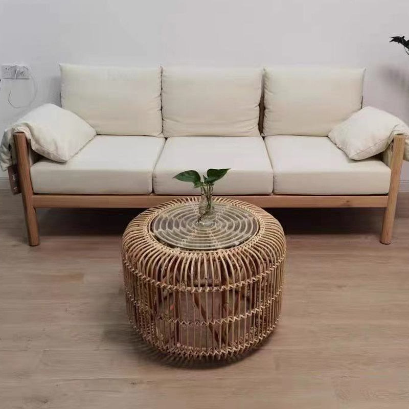 Round Rattan Hand-Woven Coffee Table - Hyggeh