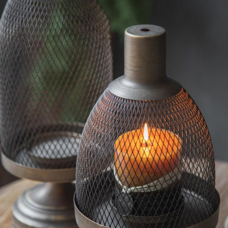 Retro Vintage Metal Pedestal -Mesh Dome Candle Holders - Hyggeh