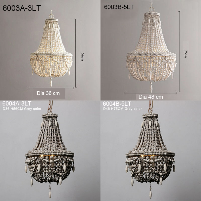 Antique Boho White Wood Bead Chandelier - Hyggeh